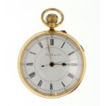 AN ENGLISH 18CT GOLD KEYLESS LEVER CENTRE SECONDS CHRONOGRAPH WATCH, J W REELEY & SONS LONDON AND