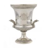 A GEORGE III SILVER CAMPANA SHAPED CUP BY PAUL STORR with lion mask handle, 25.5cm h, maker's