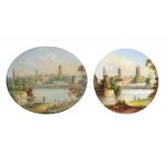 A DOCUMENTARY DERBY PORCELAIN PLAQUE PAINTED WITH A VIEW OF DERBY, 1843-49 AND AN OVAL DERBY