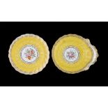 A CAUGHLEY YELLOW GROUND SHELL SHAPED DESSERT DISH AND PLATE, C1797-99 painted with a central