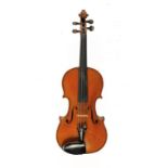 A MIRECOURT VIOLIN LABELLED FOR BOOSEY & HAWKES LTD, DATED 1934 length of back 25.7cm, two silver