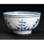 A CAUGHLEY BLUE AND WHITE BOWL, C1790 painted with the Blown Seedhead pattern, 11.5cm diam,