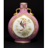 A COALPORT PINK GROUND MOON FLASK, C1861-70 painted by John Randall and William Cook with exotic