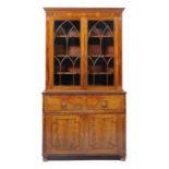 A VICTORIAN MAHOGANY, CROSSBANDED AND EBONY LINE INLAID SECRETAIRE BOOKCASE, c1840 230cm h; 39 x