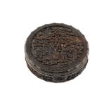 A CHINESE EXPORT CARVED TORTOISESHELL SNUFF BOX AND COVER, 19TH C the scene to the underside of