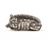 A VICTORIAN SILVER PIG NOVELTY VESTA CASE 5.3cm l, by Deakin & Francis, Birmingham 1888 ++In