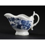 A CAUGHLEY BLUE AND WHITE CREAM BOAT, C1779-88 printed with the Fence pattern, 19.5cm l, printed