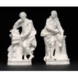 A PAIR OF DERBY BISCUIT FIGURES OF SHAKESPEARE AND MILTON, C1780 24cm h, incised No 297 or 305 After