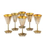 A SET OF SIX ELIZABETH II PARCEL GILT SILVER GOBLETS 15cm h, by D Iain Doxford, Birmingham 1979,