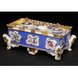 A RUSSIAN PORCELAIN INKSTAND, MOSCOW, POPOV FACTORY, MID 19TH C painted with panels of flowers on