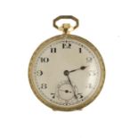 A SWISS 18CT GOLD KEYLESS LEVER WATCH import marked Glasgow 1929, 42mm diam ++In good condition