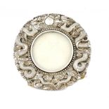 A CHINESE SILVER REPOUSSÉ CIRCULAR PHOTOGRAPH FRAME, C1900 12.5cm diam, maker's mark KMS, 90 and