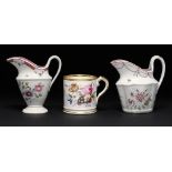 TWO NEW HALL CREAM JUGS, C1795-1800 11 and 11.5cm h, N596 in puce or unmarked [pattern 297]and an
