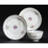 A CAUGHLEY POLYCHROME TEA BOWL AND SAUCER AND A MATCHING CAUGHLEY SAUCER, C1792-95 in the Target