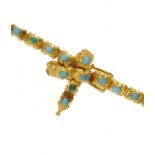 A VICTORIAN TURQUOISE AND GOLD NECKLACE, C1870 designed as a strap tied with a knot ++Adapted by the