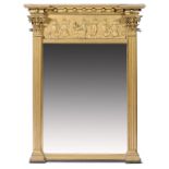 A REGENCY GILTWOOD AND COMPOSITION MIRROR, C1820-40 later bevelled plate, 102cm h, 78cm w ++Minor