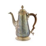 A GEORGE II SILVER COFFEE POT 25cm h, marked on body and lid, by Alexander Johnston, London 1753,