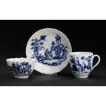 A CALCUT BLUE AND WHITE FLUTED TRIO, C1794-96 printed with the Bell Toy or Mother and Child pattern,