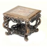 A CHINESE HARDWOOD JARDINIERE STAND, C1900 with marble inset top, 22cm h; 25 x 25cm 
++Dusty but