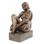 †VINCENT BUTLER, RSA, RGI (1933-) SITTING NUDE bronze, rich light brown patina, signed, dated 1976