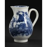 A CAUGHLEY BLUE AND WHITE BALUSTER JUG, C1779-88 printed with the Fisherman pattern, 8.5cm h,