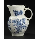 A CAUGHLEY BLUE AND WHITE MASK JUG, C1779-88 printed with the Bouquets pattern, 18.5cm h ++Cracked