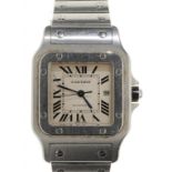 A CARTIER STAINLESS STEEL SELF WINDING WRISTWATCH, SANTOS NO 554437TD bezel 24.6 x 24.6mm, maker's