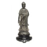 A CHINESE BRONZE FIGURE OF A BODHISATTVA, 19TH/20TH C the back of the robe incised with shou and