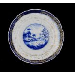 A CAUGHLEY BLUE AND GILT BRIGHT LANDSCAPE PLATE, C1788-92 22.5cm diam, impressed Salopian