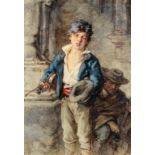 GUIDO BACH (1828-1905) THE YOUNG VIOLINIST signed and dated 1875, watercolour, 55 x 38cm ++In