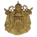 A FRENCH IMPERIAL GILTWOOD TROPHY, 19TH C 57cm h, in the form of a crown, shield, emblems and