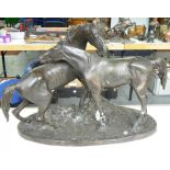 A BRONZE GROUP OF HORSES IN THE MANNER OF PIERRE-JULES MENE