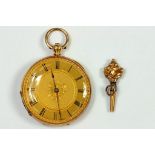 A 19TH CENTURY SWISS GOLD LEVER WATCH WITH ENGRAVED DIAL, MARKED 18K AND A CONTEMPORARY GOLD WATCH