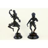 A PAIR OF INDIAN BRONZE FIGURES, BLACK PAINTED