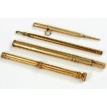 THREE VICTORIAN AND LATER GOLD AND GOLD PLATED PENCILS AND ANOTHER