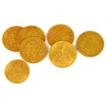 GOLD COINS.  FRANCE, TWENTY FRANCS 1856, 1876, 1896 (2), 1903 AND 1906 AND TEN FRANCS 1901, 42G