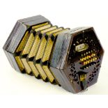 A VICTORIAN CONCERTINA, WITH ROSEWOOD FRETS, FORTY EIGHT BUTTONS (LACKING ONE) IN THE ORIGINAL
