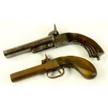 A 19TH CENTURY BELGIAN 80 BORE DOUBLE BARRELLED PERCUSSION PISTOL WITH FLUTED WALNUT STOCK AND AN