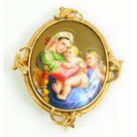 A VICTORIAN GOLD BROOCH, MID 19TH C   set with a Swiss enamel, the oval medallion finely painted