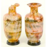 A PAIR OF EARLY VICTORIAN DERBYSHIRE FLUORSPAR VASES, ON ASHFORD BLACK MARBLE FOOT, FAULTS