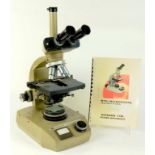 A VICKERS LTD M15C BINOCULAR MICROSCOPE, WITH MAKER'S PRINTED INSTRUCTIONS