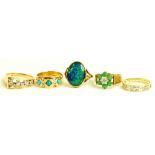 FIVE GEM SET GOLD RINGS, 16.2G GROSS