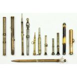 TWELVE VICTORIAN PENCILS, MAINLY SILVER, THE MAKERS INCLUDING S. MORDAN AND CO, ALSO INCLUDING A