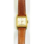 AN OMEGA 18CT GOLD SQUARE LADY'S WRISTWATCH