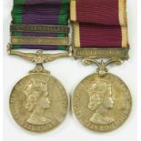 GENERAL SERVICE/LONG SERVICE PAIR, GENERAL SERVICE MEDAL ER II, TWO CLASPS, SOUTH ARABIA AND