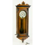 A WALNUT MINIATURE VIENNA WALL CLOCK, THE TIMEPIECE WITH ENAMEL DIAL, CIRCA 1900