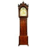 AN EARLY 19TH CENTURY CARVED MAHOGANY EIGHT DAY LONGCASE CLOCK, THE BRASS BREAKARCHED DIAL SIGNED W.