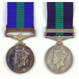 GENERAL SERVICE MEDAL, ONE CLASP, PALESTINE 1945 - 48, 14189132 GNR L STEVENS RA AND EC790 PTE D.