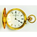 AN 18CT GOLD KEYLESS LEVER HUNTING CASED WATCH BY THE GOLDSMITHS COMPANY, 112 REGENT ST, LONDON,