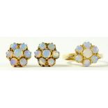 AN OPAL CLUSTER RING IN 9CT GOLD AND A PAIR OF EARRINGS EN SUITE, 5.4G GROSS